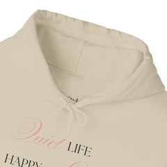 Less Noise, More Joy – The Quiet Life Happy Life Hoodie 2