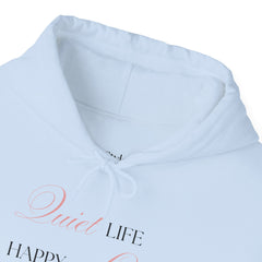 Less Noise, More Joy – The Quiet Life Happy Life Hoodie 2