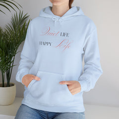 Less Noise, More Joy – The Quiet Life Happy Life Hoodie 2